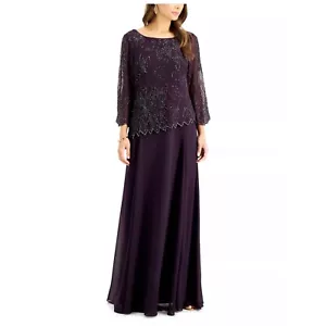 JKARA Maxi Dress Embellished Overlay Evening Gown Purple Beaded Sequins Sz 22W - Picture 1 of 17