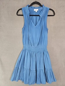 Evereve Ramy Brook Mini Dress Teal Sleeveless Ruffle Teir Vneck Satin Small - Picture 1 of 7
