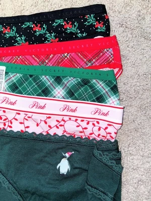 5 NWT - VICTORIA'S SECRET PINK PANTIES LOT SET - CHRISTMAS HOLIDAY THEME - XL - Image 1 of 2