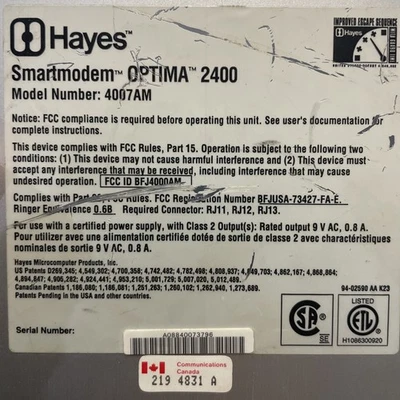 Hayes Smartmodem Optima 2400 M/N 4007AM - Image 1 of 4