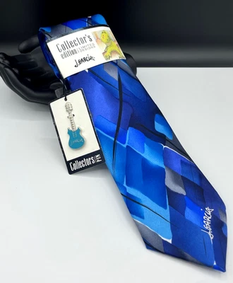 Corbata para hombre J. GARCIA 100 % seda + pin de guitarra ~ sonrisa ~ azul ~ NUEVO PRECIO DE VENTA SUGERIDO POR EL FABRICANTE: $40.00 Foto 1 de 4