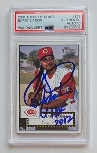 HOF Barry Larkin Signed 2001 Topps Heritage #283S PSA 10 AUTO Cincinnati Reds - Picture 1 of 4
