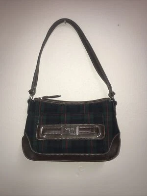 Chaps Ralph Lauren Blue/Green Plaid Bag Purse Faux Leather Trim Handbag Shoulder - Image 1 of 4