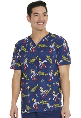 Pinocchio Cherokee Scrubs Disney Tooniforms Mens V Neck Top TF740 PINS - Image 1 of 4