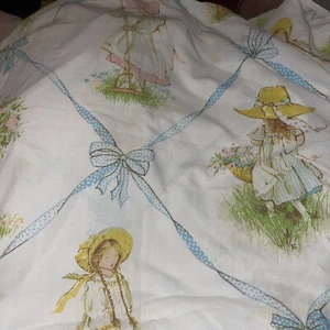 Vintage HollyHobby Twin Flat Bed Sheet Cotton Poly Ribbons Good Condition GVC - Picture 1 of 5