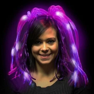 PURPLE LED DIVA DREADS HEADBAND Light Up Wig Hair Coil Halloween Costume Noodle - Picture 1 of 10