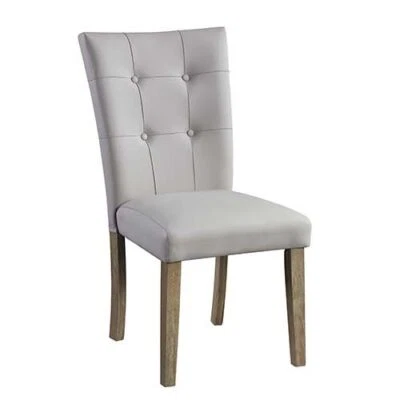ACME Charnell Gray Button Tufted Padded PU & Oak Base Finish 40"H Side Chair - Image 1 of 4