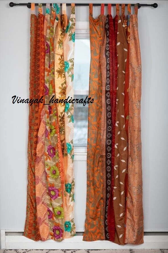 Cortina de retazos de sari indio cortina hecha a mano decoración de ventana cortina de seda sari boho Foto 1 de 2