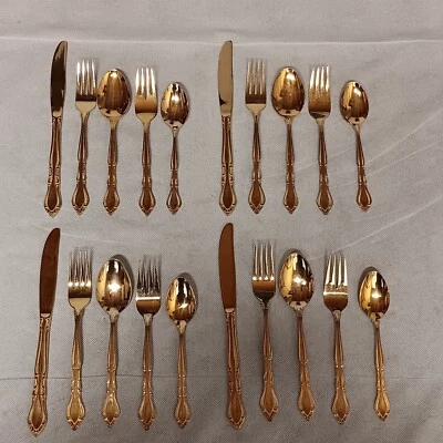 Stanley Roberts Gold Auberge 4 -5 Piece Place Settings 20 Pcs Stainless Steel Foto 1 de 4