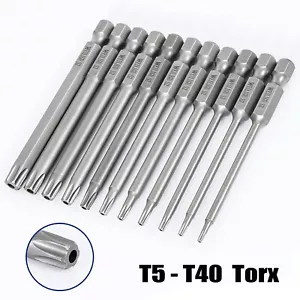 Long Reach Torx Star Hex Security Bit Set Tamper Proof Screwdriver Bits T5 - T40 - Foto 1 di 64