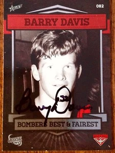 2013 SELECT ESSENDON 140 YEARS CARD NO. 82 PERSONALLY SIGNED BY BARRY DAVIS - Picture 1 of 1