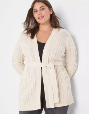 Cárdigan suéter tejido con cinturón Lane Bryant Marfil Plus 22/24 nuevo con etiquetas* Foto 1 de 3