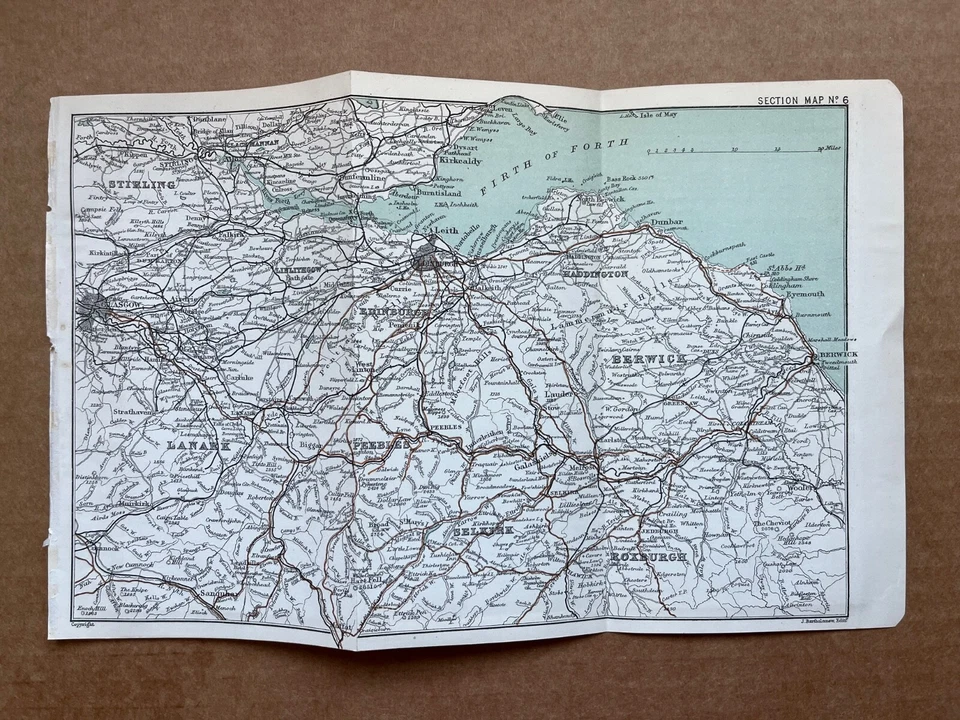 Antique map Glasgow to Berwick Scotland chromolithograph 1894 - Image 1 of 4