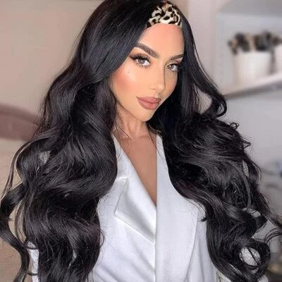 Body Wave Headband Human Hair Wig 26 Inch Glueless None Lace 250%  Brazilian  - Image 1 of 4