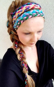 Gypsy Hippie Boho Headband Braided Headband Ponytail Holder Dreadlock Hair Wrap  - Picture 1 of 9