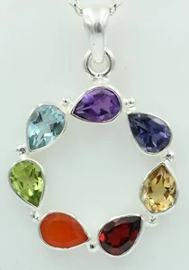 Chakra 4,9 Carat Anhänger 925 Silber Collier Charkraanhänger verschiedene Steine - Bild 1 von 12