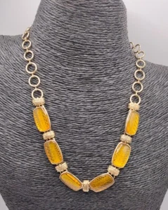 Vintage Liz Claiborne Gold Tone Amber Color Necklace Adjustable NWT - Picture 1 of 8