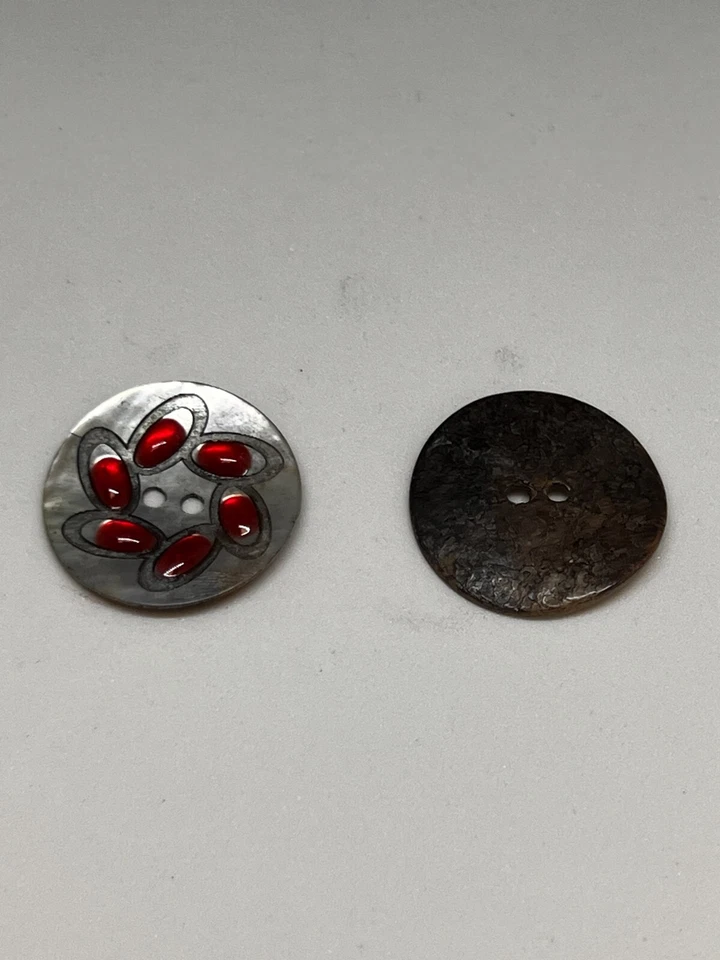 Artisanal Handcrafted Glass Button with Red Inlay - Designer Sewing Accessory - Image 1 of 1