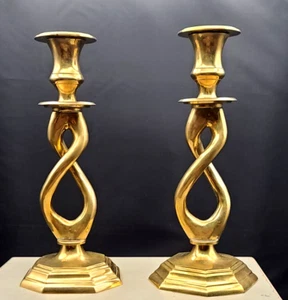 Vintage Pair of Barley Twist Brass Candlesticks - Picture 1 of 6