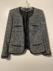 Charter Club Collarless Lined Tweed Jacket, Black and White Size Women Size 8 - Picture 1 of 5