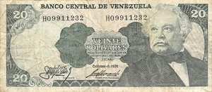 Banconota Venezuela 20 Bolivares 10.6.1981 Serie H non circolata G8 - Foto 1 di 2