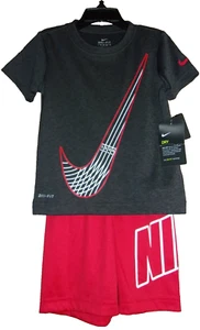 Nike Boy's 2 Piece Set "BIG SWOOSH" T-Shirt & Short Gray & Red Size: 4 NWT $36 - Picture 1 of 4