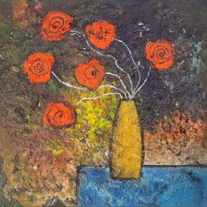 NEW ORIGINAL ISABELLE AMANTE Never Wilting Roses II Flower flowers OIL PAINTING - Picture 1 of 2