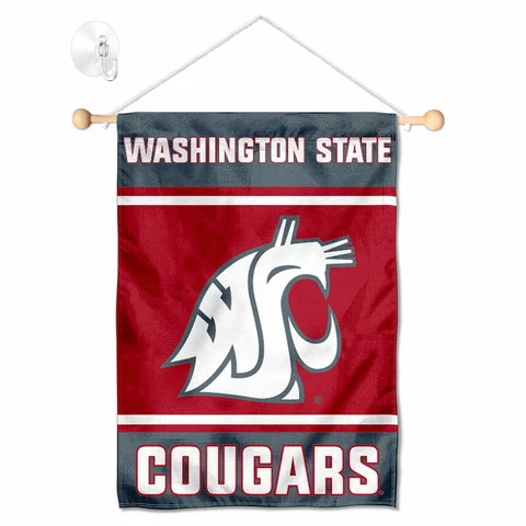 Washington State WSU Mini Window Banner Hanging with Suction Cup Cover