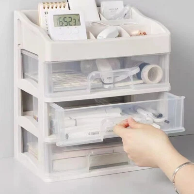 WALLPAPER-HOME Plastic Cosmetic Organizer Boxes Home Office Storage Box Container 3-Drawer NEW