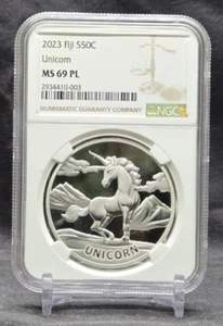 2023 FIJI 50 CENT - UNICORN - NGC MS69 PL  - 1 OZ .999 SILVER COIN - PROOF LIKE - Picture 1 of 12