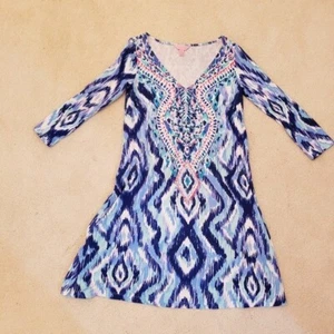 Lilly Pulitzer Ophelia Swing Dress in Blue Swish Skipped a Beach szXS - Picture 1 of 10