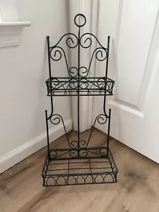 Vintage Green Scrolled Wrought Iron Hanging Bakers Rake with 2 Foldable Shelves - Picture 1 of 6