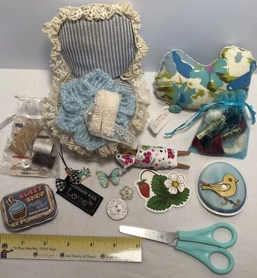 2 Sewing Pin cushions Notions Chair Fortune Cookie Rhinestones Machine Charm 186 - Image 1 of 4