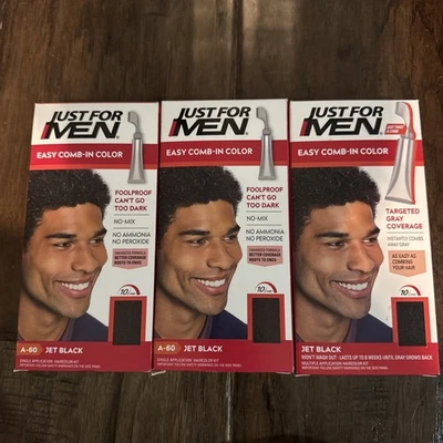 Lote de 3 SOLO PARA HOMBRES Color de Cabello Fácil Peinado A-60 Negro Jet Gris Cobertura Foto 1 de 2