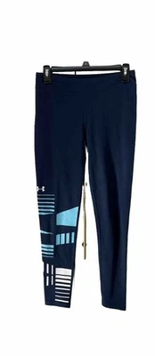 Under Armour Leggings Girls Sz YXL Navy Stretch Logo Printed Design Active Wear - Image 1 of 4