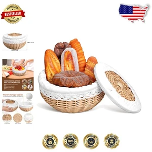 Versátil cesta redonda de almacenamiento de alimentos de ratán con tapa para pan y frutas, 9,8 pulgadas - Imagen 1 de 11