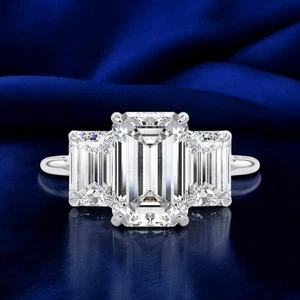 Anillo de boda de diamantes 3 quilates certificado IGI laboratorio cultivado corte esmeralda platino 950 - Imagen 1 de 13