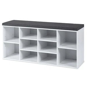 Entryway Padded Shoe Storage Bench 10-Cube Organizer Bench Adjustable White - Picture 1 of 12