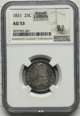 1831 B-1 R3 Capped Bust Quarter Small Letters NGC AU53 - Image 1 of 4