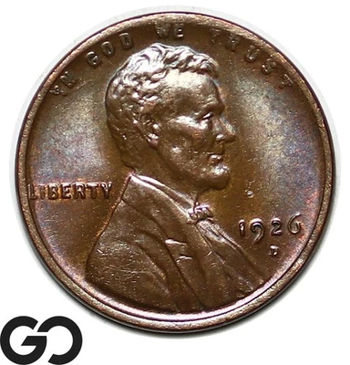 1926-D Lincoln Cent Wheat Penny, Great Color, Solid Gem BU++ - Image 1 of 3