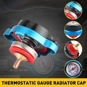 Car Thermostatic Gauge Radiator Cap Cover Small Head Water With Temp Meter Blue - Foto 1 di 8