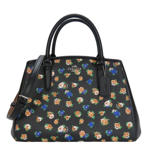 Borsa a mano Coach F57629 rivestita tela pelle nera 2 vie fiori tracolla r4_0709
