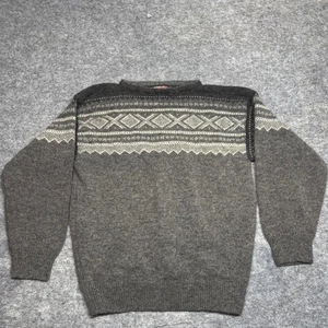 Marius Norway Wool Sweater Mens Size M Gray Fair Isle Nordic Knit Pullover - Picture 1 of 7