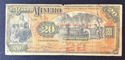 El Banco Minero 1911 20 Pesos Chihuahua Overprint - Image 1 of 2