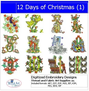 Embroidery Design Set- 12 Days of Christmas - 12 Designs - 9 Formats - USB Stick - Picture 1 of 14