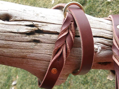 SLIP LEASH COLLAR COMBO, 3/4" X 6'-10", LATIGO LEATHER, SOLID BRASS RING, USA - Image 1 of 4