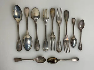FRENCH ART DECO SILVERPLATE 12 Spoons Forks  STAMPED 15G 84G SOCIETE ARGENTAL - Picture 1 of 7