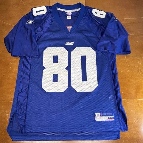 New York Giants Jersey Mens Medium Blue Shockey #80 Reebok NFL Football Cover
