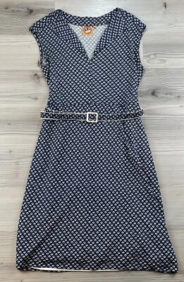 Tory Burch Women’s Designer Navy Blue White Geometric Print Belted Dress Size M - Image 1 of 4