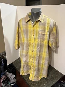 Sean John Men’s SS Button Down Shirt Yellow Beige Plaid XXL - Cotton - Picture 1 of 14